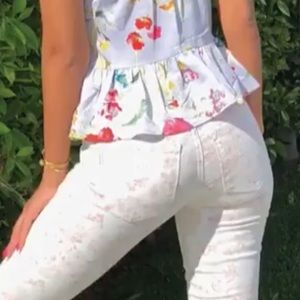 White Rose Bud Print denim light pink floral print Wedgy Tush fit is fantastic